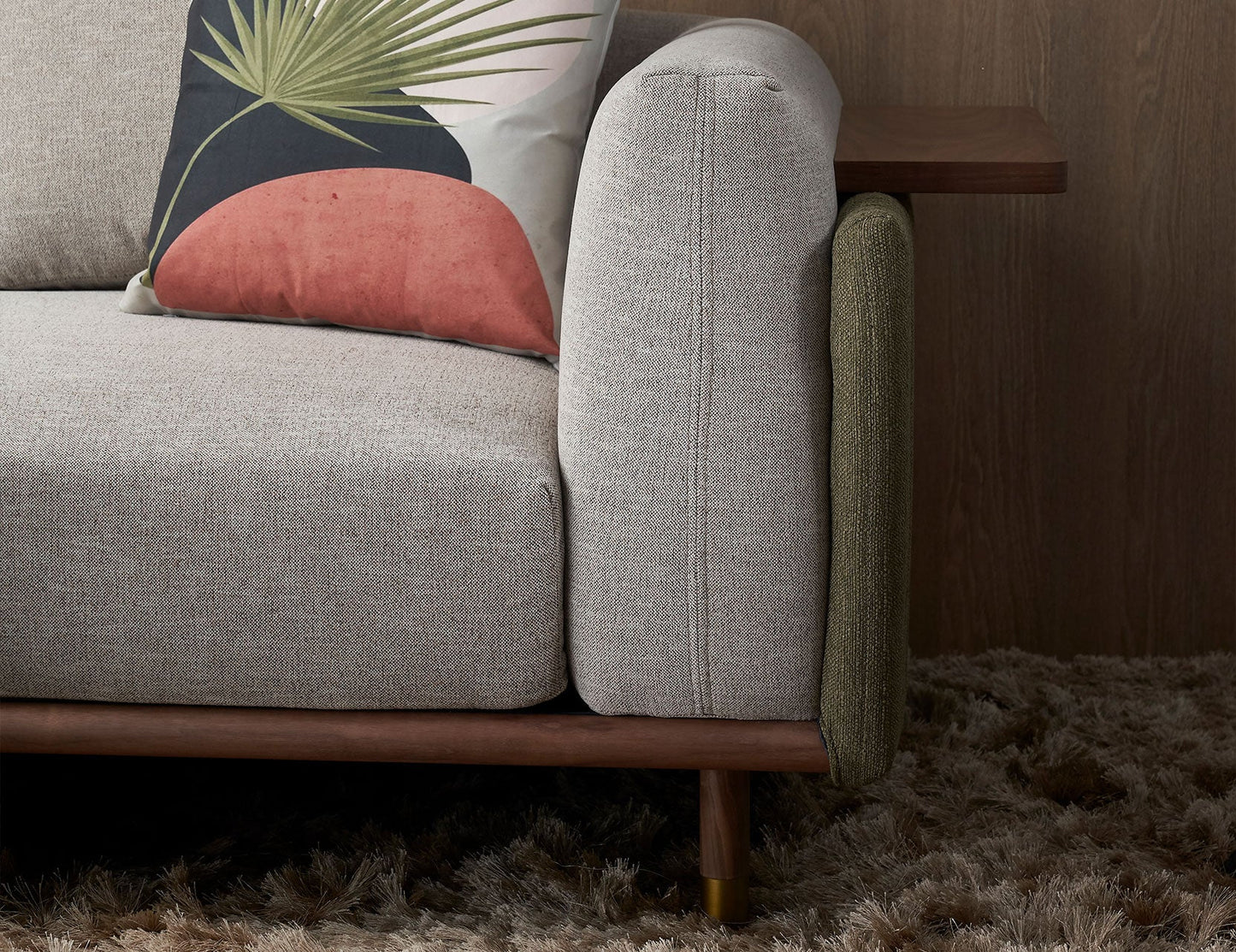 Canapé modulaire en tissu céladon avec table d'appoint mobile