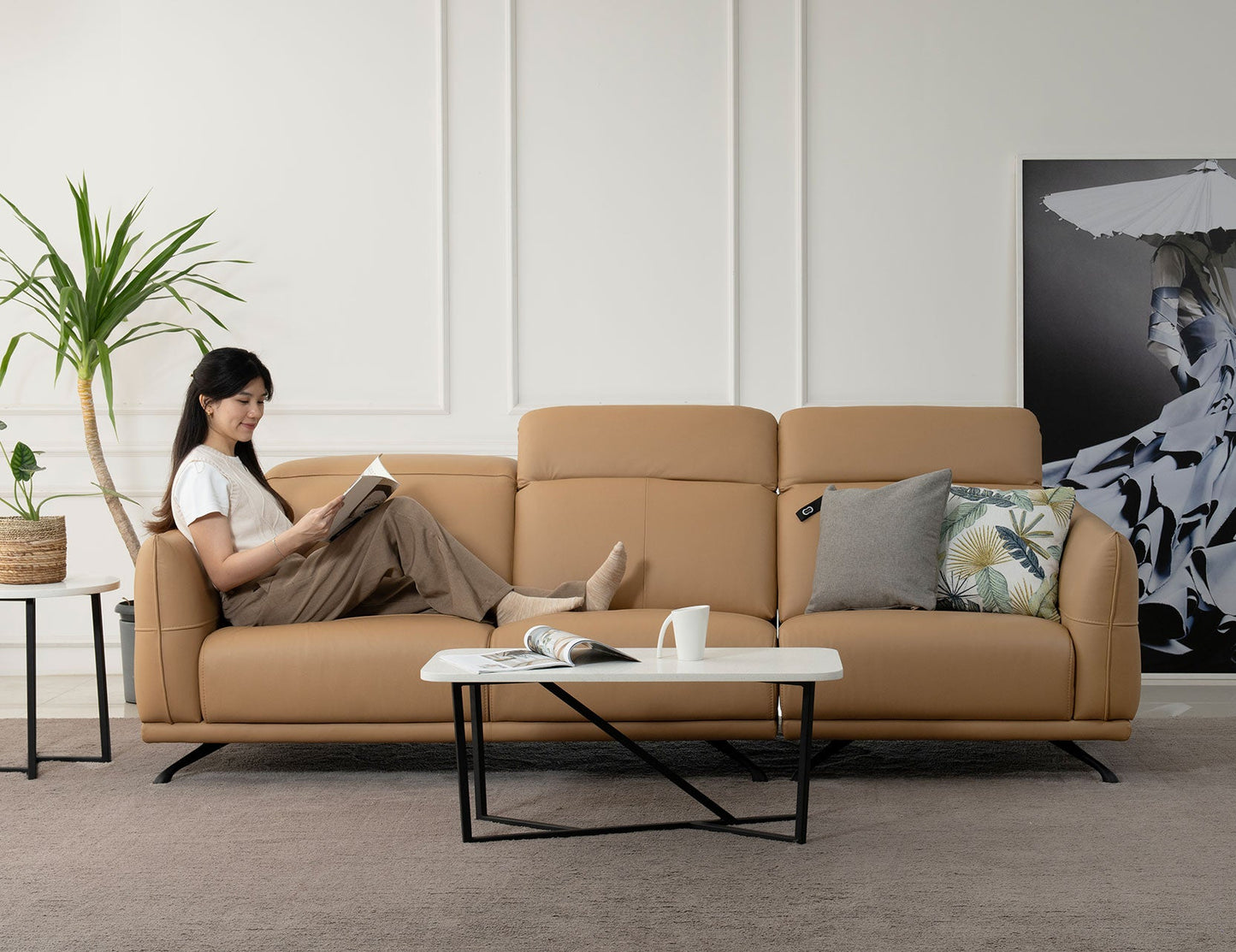 Canapé modulaire en cuir avec appui-tête réglable ETTA
