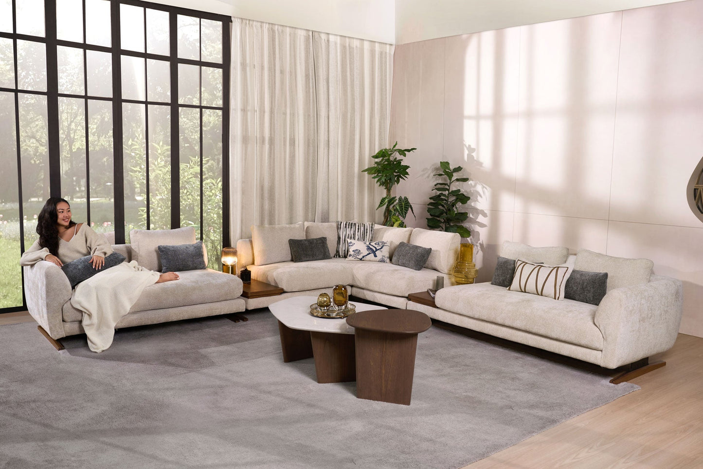 Grand canapé modulaire en tissu EVITA avec housses de coussin amovibles