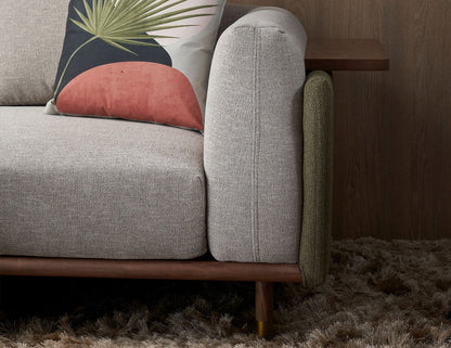 Canapé modulaire en tissu céladon avec table d'appoint mobile