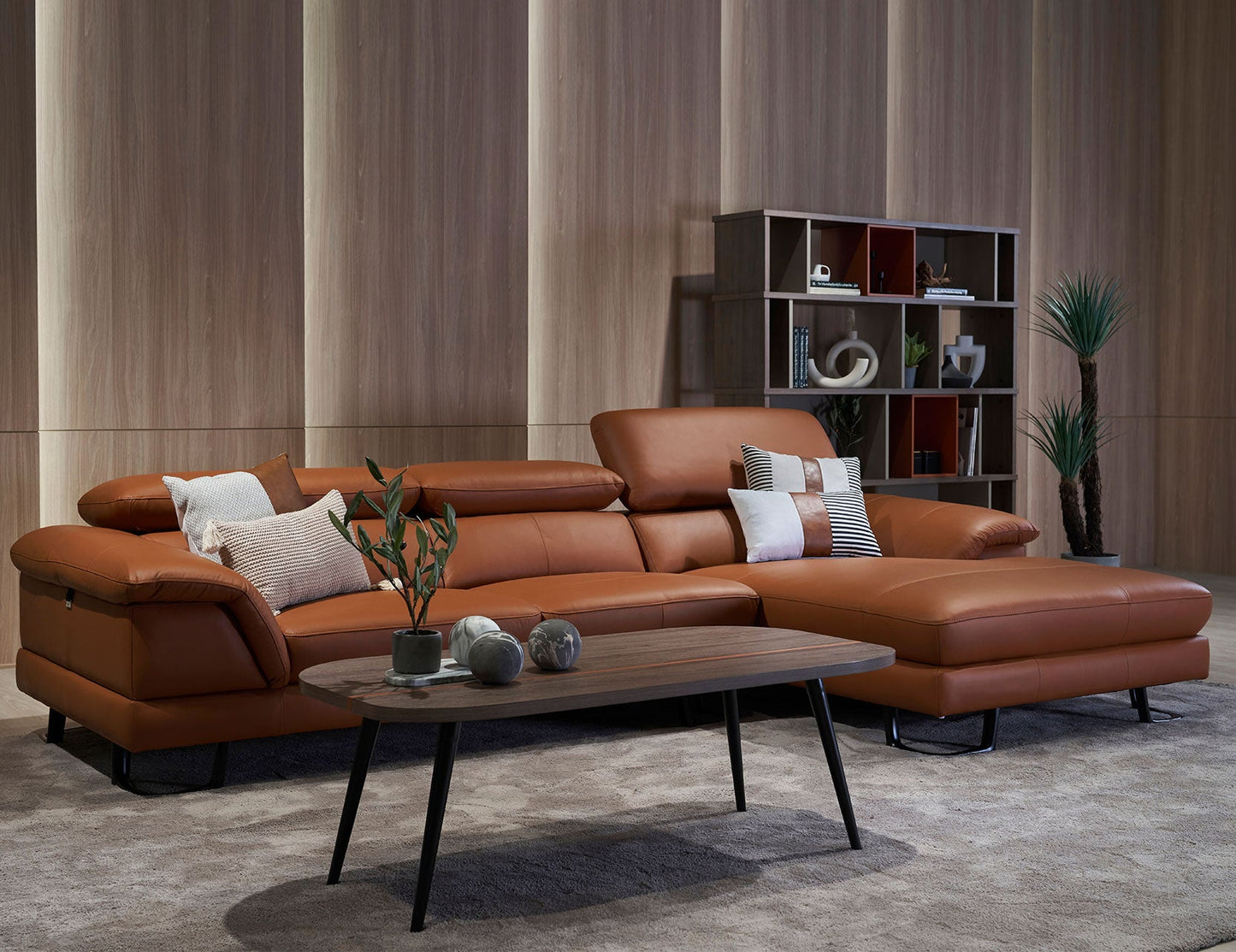 Canapé modulaire en cuir avec appui-tête réglable KORUS