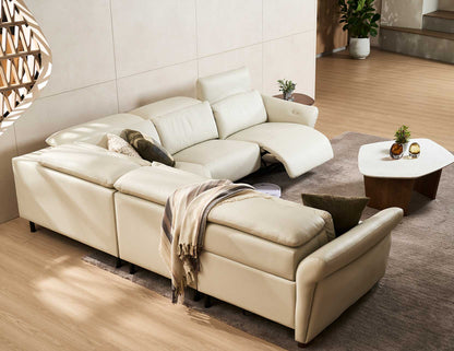 Canapé inclinable modulaire motorisé en cuir PHIL avec dossier et appui-tête en mousse souple