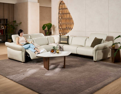 Canapé inclinable modulaire motorisé en cuir PHIL avec dossier et appui-tête en mousse souple
