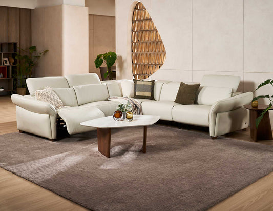 Canapé inclinable modulaire motorisé en cuir PHIL avec dossier et appui-tête en mousse souple