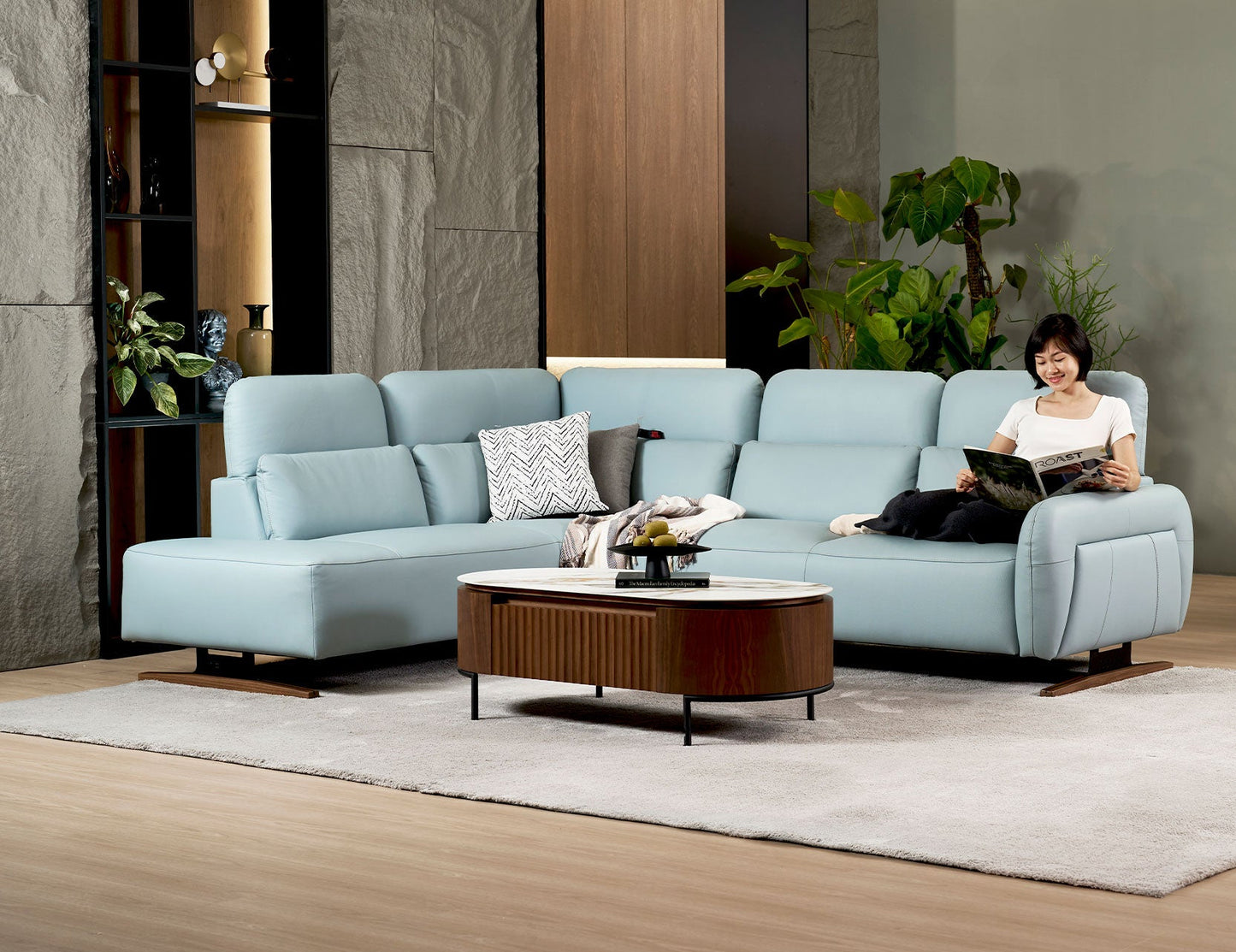 Canapé modulaire en cuir HIRO avec appui-tête réglable